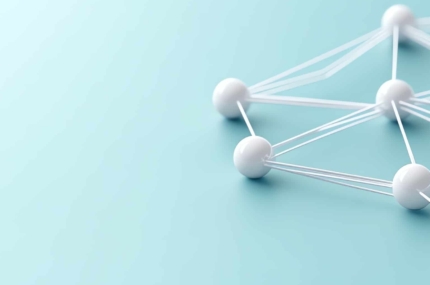 Abstract netwerk van verbonden witte knooppunten op een lichtblauwe achtergrond, symbool voor data of linkstructuur.