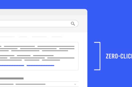 Illustratie van een zoekresultatenpagina met direct weergegeven informatie, waarmee het concept ‘zero-click searches’ wordt uitgelegd.