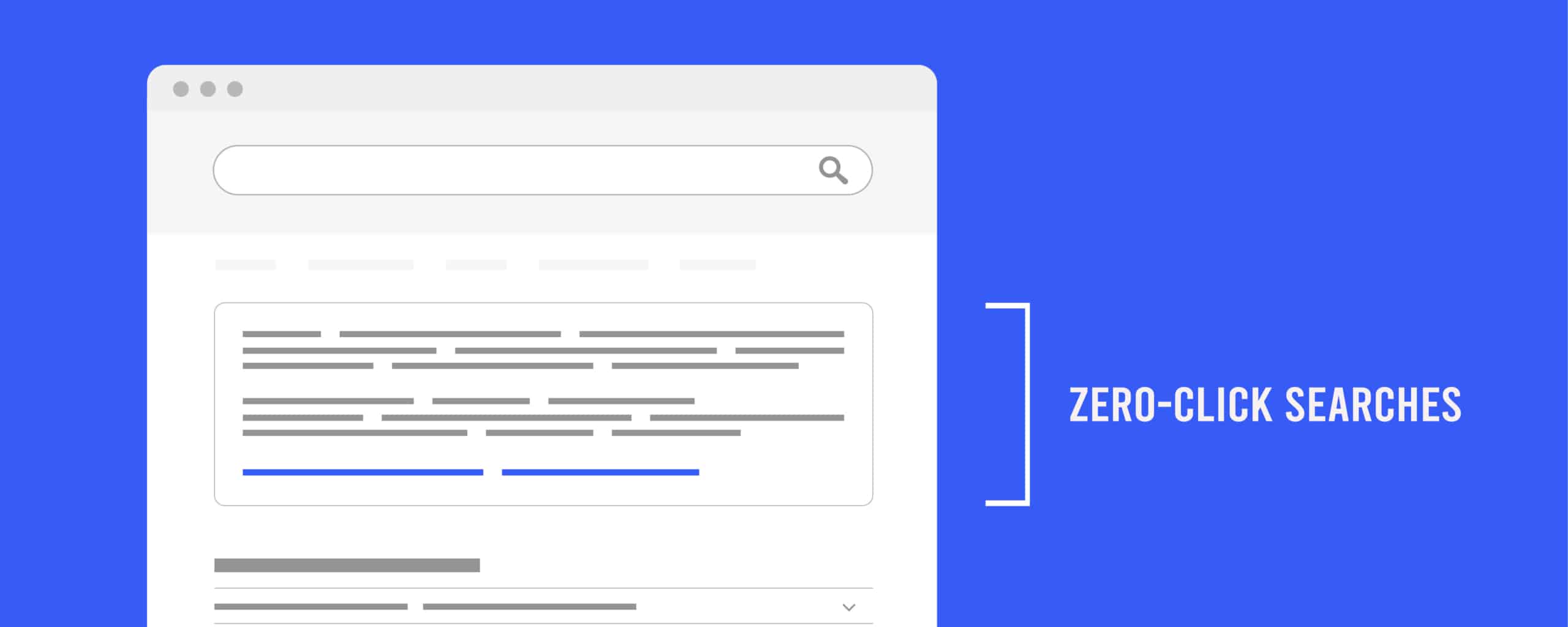 Illustratie van een zoekresultatenpagina met direct weergegeven informatie, waarmee het concept ‘zero-click searches’ wordt uitgelegd.